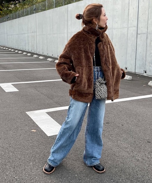 merrylatte（メリーラテ）の「ベルトデザインパイピングムートンファージャケット【Primaras】（その他アウター・レディース・ダークブラウン/アイボリー・M/L）」の12枚目の写真