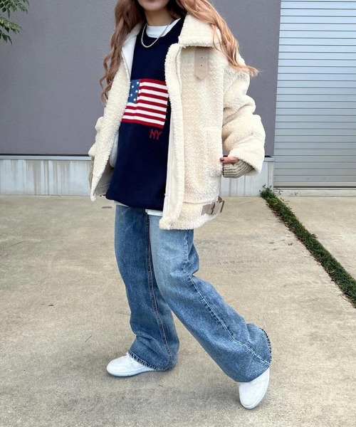 merrylatte（メリーラテ）の「ベルトデザインパイピングムートンファージャケット【Primaras】（その他アウター・レディース・ダークブラウン/アイボリー・M/L）」の13枚目の写真