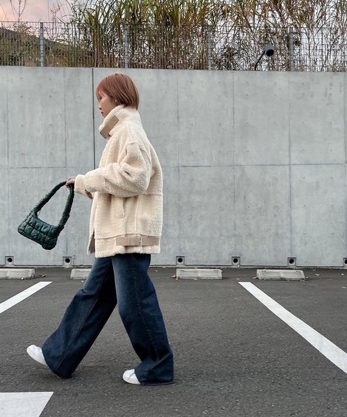 merrylatte（メリーラテ）の「ベルトデザインパイピングムートンファージャケット【Primaras】（その他アウター・レディース・ダークブラウン/アイボリー・M/L）」の14枚目の写真