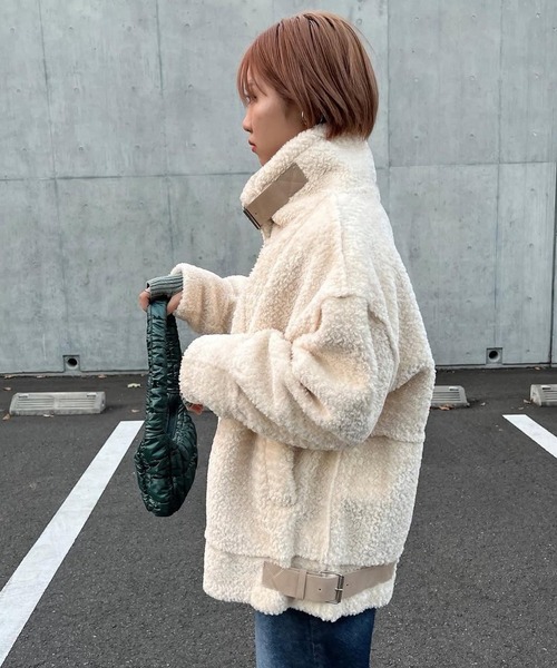 merrylatte（メリーラテ）の「ベルトデザインパイピングムートンファージャケット【Primaras】（その他アウター・レディース・ダークブラウン/アイボリー・M/L）」の15枚目の写真