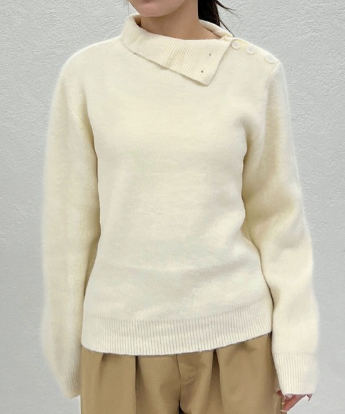 31 Sons de mode（トランテアン　ソン　ドゥ　モード）の「2025秋冬新作 一部店舗限定 サイドボタンハイネックニット（ニット/セーター・レディース・グレー/ホワイト・ﾌﾘ-）」の3枚目の写真