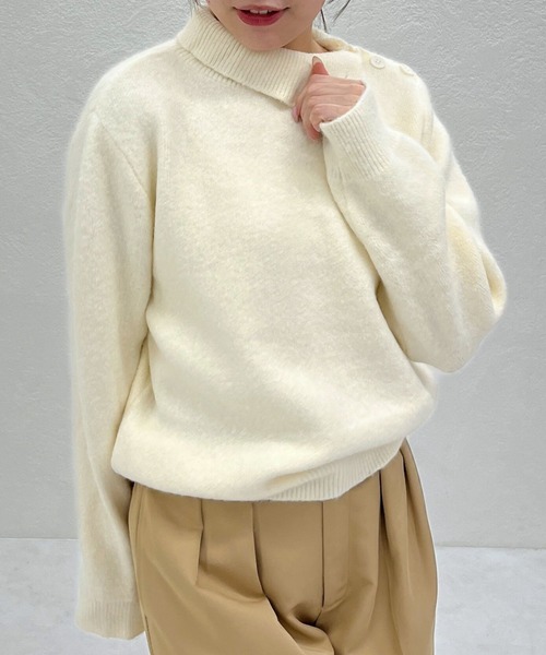 31 Sons de mode（トランテアン　ソン　ドゥ　モード）の「2025秋冬新作 一部店舗限定 サイドボタンハイネックニット（ニット/セーター・レディース・グレー/ホワイト・ﾌﾘ-）」の11枚目の写真