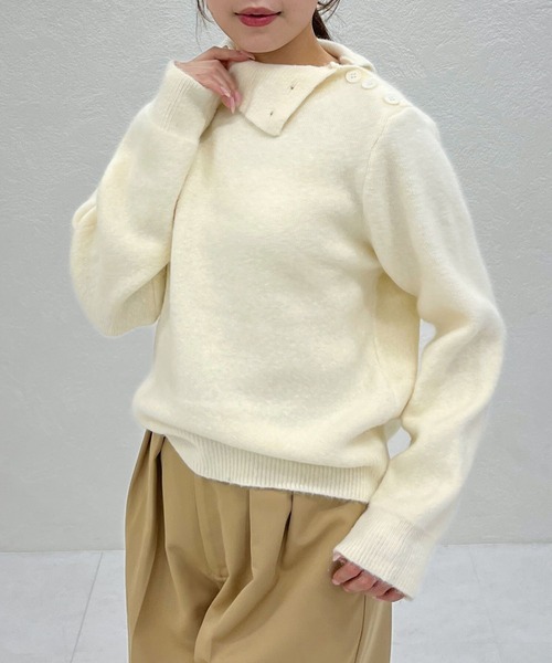 31 Sons de mode（トランテアン　ソン　ドゥ　モード）の「2025秋冬新作 一部店舗限定 サイドボタンハイネックニット（ニット/セーター・レディース・グレー/ホワイト・ﾌﾘ-）」の10枚目の写真