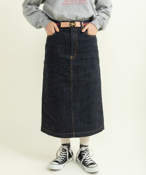 My Fav. CHILD WOMAN（マイファブチャイルドウーマン）の「11.36ozムラ糸デニム ミディアムタイトスカート（デニムスカート・レディース・ネイビー・36/38）」の2枚目の写真