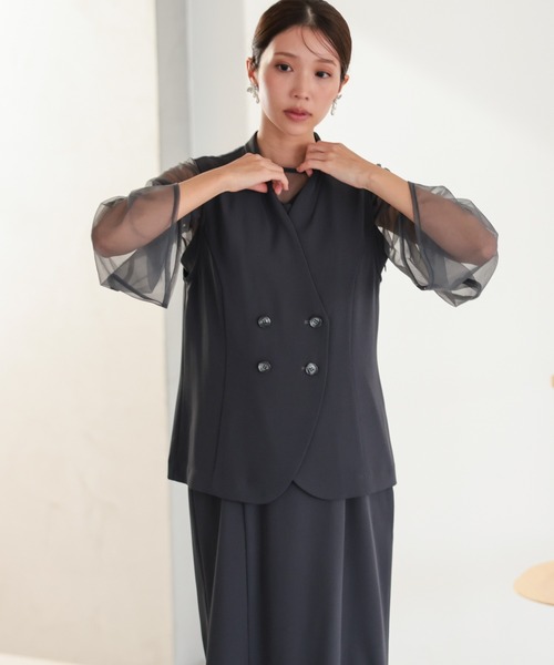 haremode（ハレモード）の「結婚式 お呼ばれ 二次会 謝恩会 成人式 同窓会 対応 20代 30代 シアー レイヤード 2WAY セットアップ 3点セット ベスト シアーブラウス ワンピース パーティー オケージョン ドレス（ドレス・レディース・ベージュ/チャコール/ブラック・M/S）」の2枚目の写真