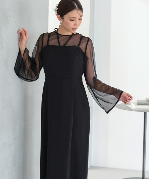 haremode（ハレモード）の「結婚式 お呼ばれ 二次会 謝恩会 成人式 同窓会 対応 20代 30代 シアー レイヤード 2WAY セットアップ 3点セット ベスト シアーブラウス ワンピース パーティー オケージョン ドレス（ドレス・レディース・ベージュ/チャコール/ブラック・M/S）」の4枚目の写真