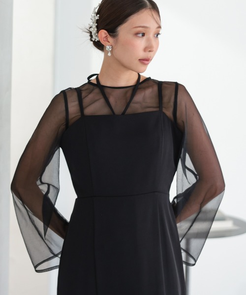 haremode（ハレモード）の「結婚式 お呼ばれ 二次会 謝恩会 成人式 同窓会 対応 20代 30代 シアー レイヤード 2WAY セットアップ 3点セット ベスト シアーブラウス ワンピース パーティー オケージョン ドレス（ドレス・レディース・ベージュ/チャコール/ブラック・M/S）」の5枚目の写真
