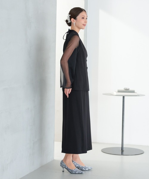 haremode（ハレモード）の「結婚式 お呼ばれ 二次会 謝恩会 成人式 同窓会 対応 20代 30代 シアー レイヤード 2WAY セットアップ 3点セット ベスト シアーブラウス ワンピース パーティー オケージョン ドレス（ドレス・レディース・ベージュ/チャコール/ブラック・M/S）」の7枚目の写真