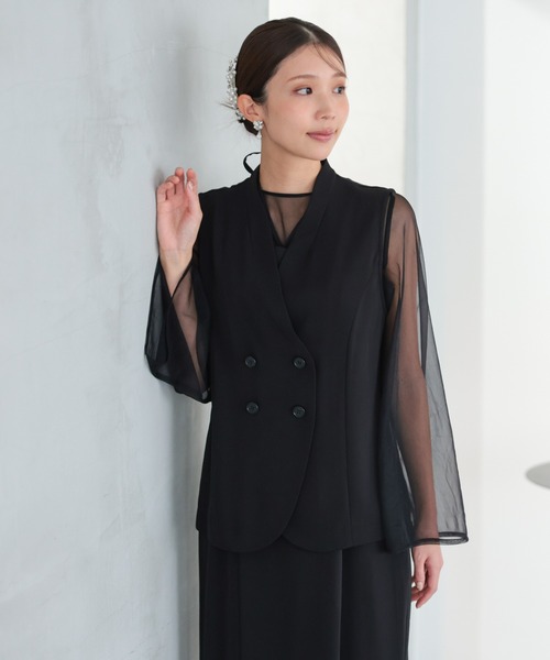 haremode（ハレモード）の「結婚式 お呼ばれ 二次会 謝恩会 成人式 同窓会 対応 20代 30代 シアー レイヤード 2WAY セットアップ 3点セット ベスト シアーブラウス ワンピース パーティー オケージョン ドレス（ドレス・レディース・ベージュ/チャコール/ブラック・M/S）」の9枚目の写真