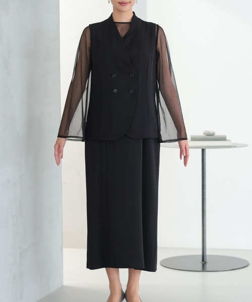 haremode（ハレモード）の「結婚式 お呼ばれ 二次会 謝恩会 成人式 同窓会 対応 20代 30代 シアー レイヤード 2WAY セットアップ 3点セット ベスト シアーブラウス ワンピース パーティー オケージョン ドレス（ドレス・レディース・ベージュ/チャコール/ブラック・M/S）」の20枚目の写真