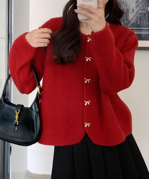 POPPY レッド カーディガン 長袖 The Knitwear Collection