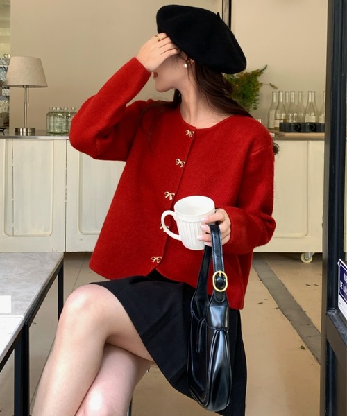 yuue' ( wear )(ユーイ)の「リボンボタンカーディガン(カーディガン/ボレロ・レディース・レッド/アイボリー・FREE)」の14枚目の写真