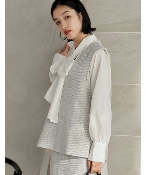 Re:EDIT（リエディ）の「[大きいサイズ有]モノトーンツイードVネックベスト（ベスト・レディース・ブラック/アイボリー・MEDIUM/LARGE/X-LARGE）」の12枚目の写真