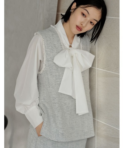 Re:EDIT（リエディ）の「[大きいサイズ有]モノトーンツイードVネックベスト（ベスト・レディース・ブラック/アイボリー・MEDIUM/LARGE/X-LARGE）」の14枚目の写真