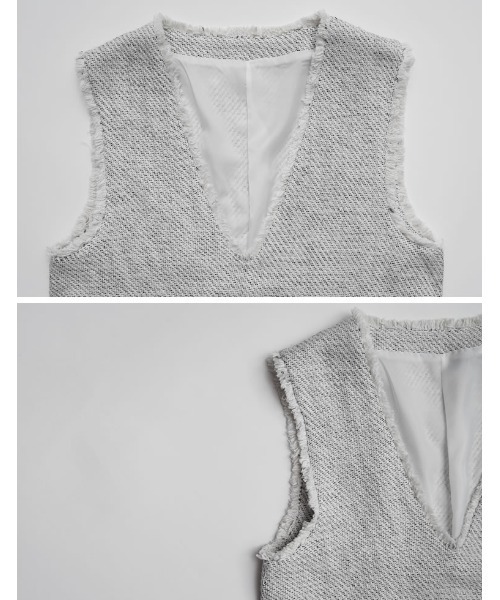 Re:EDIT（リエディ）の「[大きいサイズ有]モノトーンツイードVネックベスト（ベスト・レディース・ブラック/アイボリー・MEDIUM/LARGE/X-LARGE）」の20枚目の写真