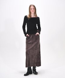 Velvet Banding Logo Skirt, Wine Brown