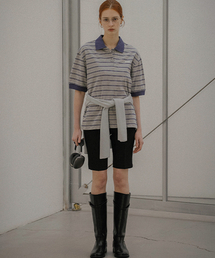 Multi stripe collar T-shirt_Gray