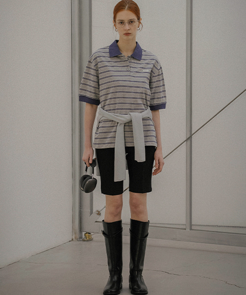 KNOWNBETTER(ノウンベター)の「Multi stripe collar T-shirt_Gray(ポロシャツ・レディース・グレー・FREE)」の1枚目の写真