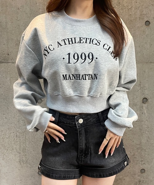 セール】ショート丈ロゴ刺繍スウェットトップス（Tシャツ/カットソー