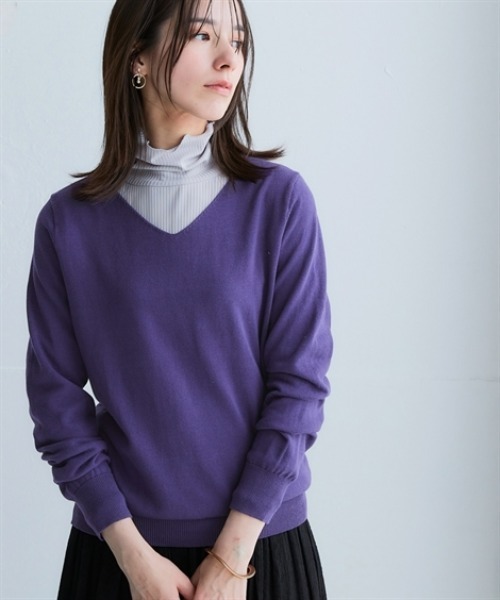 nissen(ニッセン)の「洗えるUVカット綿100%Vネックニット<大きいサイズ有>(ニット/セーター・レディース・オフホワイト/ブラック/グレー/チャコールグレー/ピンク/グレイッシュベージュ/パープル・LL/L/M/S/3L)」の6枚目の写真