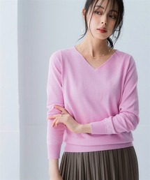 洗えるUVカット綿100%Vネックニット<大きいサイズ有>