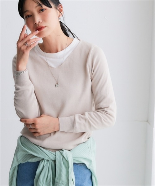 nissen(ニッセン)の「洗えるUVカット綿100%Vネックニット<大きいサイズ有>(ニット/セーター・レディース・オフホワイト/ブラック/グレー/チャコールグレー・LL/L/M/S)」の21枚目の写真