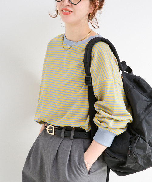 B.C STOCK（ベーセーストック）の「《追加6》【WEB限定】ウォッシャブル / ボーダーロンTEE（Tシャツ/カットソー・レディース・ブラック系その他/イエロー/ピンク/パープル系その他/グリーン・FREE）」の5枚目の写真