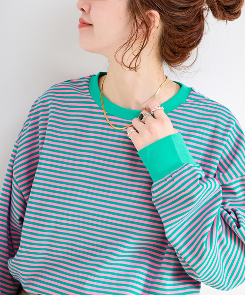 B.C STOCK（ベーセーストック）の「《追加6》【WEB限定】ウォッシャブル / ボーダーロンTEE（Tシャツ/カットソー・レディース・ブラック系その他/イエロー/ピンク/パープル系その他/グリーン・FREE）」の3枚目の写真