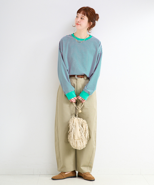 B.C STOCK（ベーセーストック）の「《追加6》【WEB限定】ウォッシャブル / ボーダーロンTEE（Tシャツ/カットソー・レディース・ブラック系その他/イエロー/ピンク/パープル系その他/グリーン・FREE）」の12枚目の写真