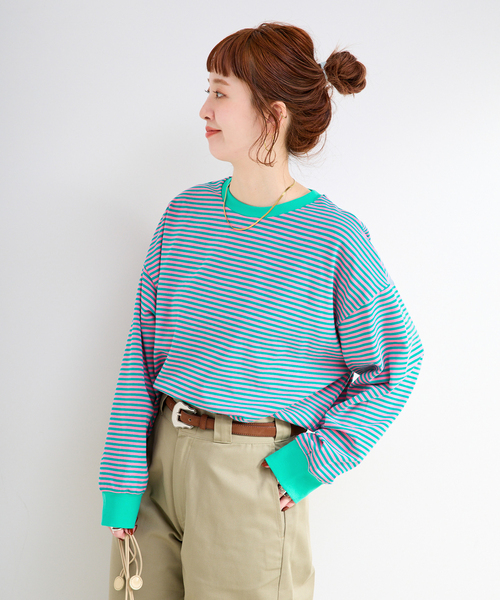 B.C STOCK（ベーセーストック）の「《追加6》【WEB限定】ウォッシャブル / ボーダーロンTEE（Tシャツ/カットソー・レディース・ブラック系その他/イエロー/ピンク/パープル系その他/グリーン・FREE）」の17枚目の写真