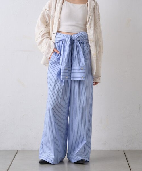 WILLOW(ウィロー)の「【willow】ドットストライプオールインワン(サロペット/オーバーオール・レディース・サックスブルー/オフホワイト・ONE SIZE)」の1枚目の写真