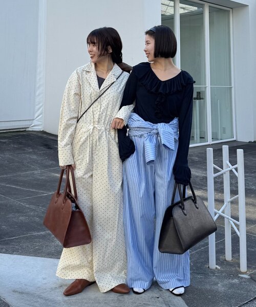 WILLOW(ウィロー)の「【willow】ドットストライプオールインワン(サロペット/オーバーオール・レディース・サックスブルー/オフホワイト・ONE SIZE)」の6枚目の写真