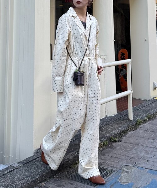 WILLOW(ウィロー)の「【willow】ドットストライプオールインワン(サロペット/オーバーオール・レディース・サックスブルー/オフホワイト・ONE SIZE)」の7枚目の写真