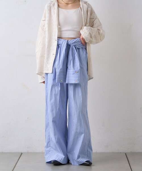 WILLOW(ウィロー)の「【willow】ドットストライプオールインワン(サロペット/オーバーオール・レディース・サックスブルー/オフホワイト・ONE SIZE)」の14枚目の写真