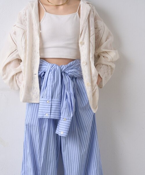 WILLOW(ウィロー)の「【willow】ドットストライプオールインワン(サロペット/オーバーオール・レディース・サックスブルー/オフホワイト・ONE SIZE)」の15枚目の写真