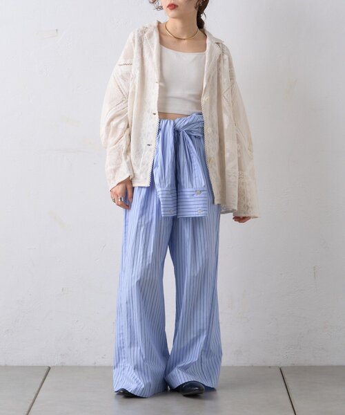 WILLOW(ウィロー)の「【willow】ドットストライプオールインワン(サロペット/オーバーオール・レディース・サックスブルー/オフホワイト・ONE SIZE)」の17枚目の写真