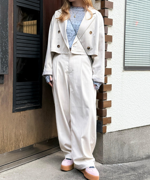 DOUBLE NAME(ダブルネーム)の「配色ステッチ裾ドロストパンツ(その他パンツ・レディース・グレー/オフホワイト/ブラック・FREE)」の11枚目の写真