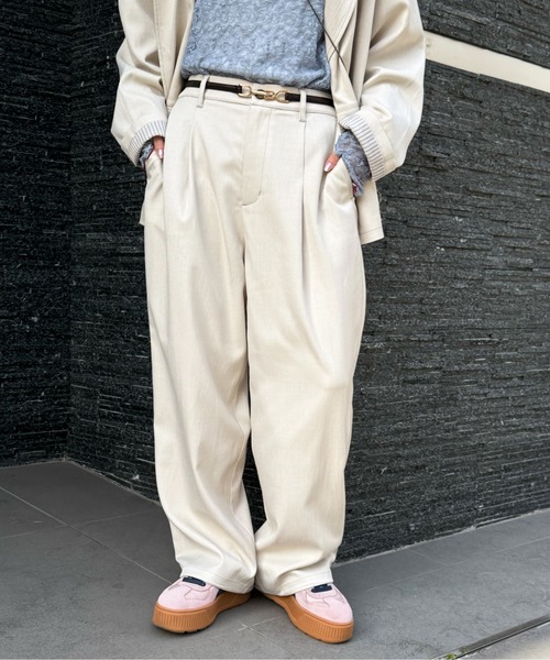 DOUBLE NAME(ダブルネーム)の「配色ステッチ裾ドロストパンツ(その他パンツ・レディース・グレー/オフホワイト/ブラック・FREE)」の5枚目の写真