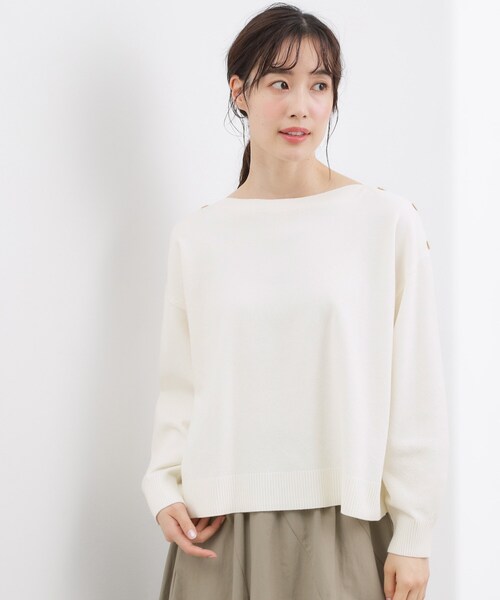 grove(グローブ)の「【おうちで洗える】顔周りすっきり、ボートネックニット(ニット/セーター・レディース・オフホワイト/グレー/レッド系1/ホワイト系7/グリーン系・05/04/03/02/01)」の12枚目の写真