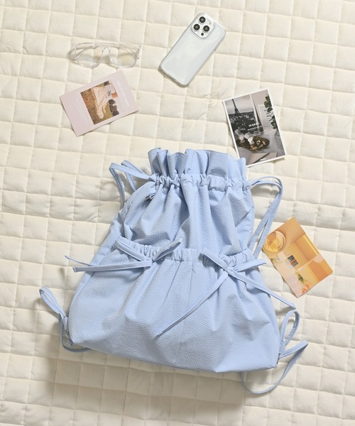 Honeys（ハニーズ）の「リボン付ナップサック（バックパック/リュック・レディース・ホワイト系その他/ピンク/サックスブルー/ブラック/ブラック系その他・FREE）」の4枚目の写真