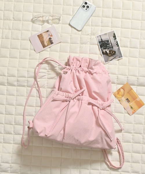 Honeys（ハニーズ）の「リボン付ナップサック（バックパック/リュック・レディース・ホワイト系その他/ピンク/サックスブルー/ブラック/ブラック系その他・FREE）」の5枚目の写真