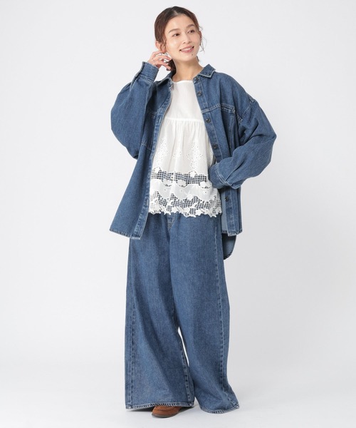 studio CLIP(スタディオクリップ)の「裾刺繍レースヘムブラウス(シャツ/ブラウス・レディース・ブラック/オフホワイト・FREE)」の4枚目の写真