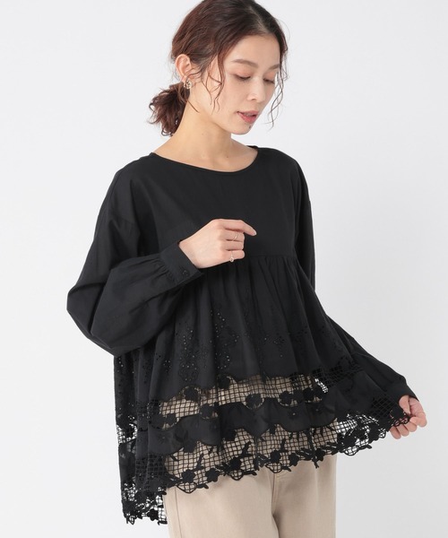 studio CLIP(スタディオクリップ)の「裾刺繍レースヘムブラウス(シャツ/ブラウス・レディース・ブラック/オフホワイト・FREE)」の10枚目の写真