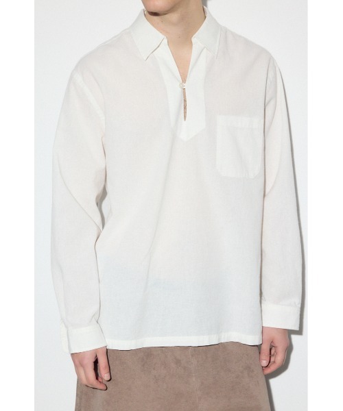 AZUL by moussy(アズールバイマウジー)の「フレンチリネンCOOLMAXスキッパーシャツ(シャツ/ブラウス・メンズ・ブラック/カーキ/ホワイト・MEDIUM/LARGE)」の4枚目の写真