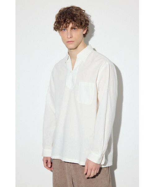 AZUL by moussy(アズールバイマウジー)の「フレンチリネンCOOLMAXスキッパーシャツ(シャツ/ブラウス・メンズ・ブラック/カーキ/ホワイト・MEDIUM/LARGE)」の5枚目の写真