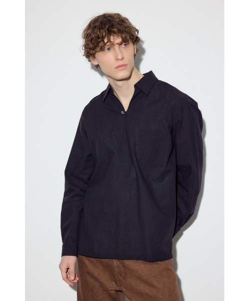 AZUL by moussy(アズールバイマウジー)の「フレンチリネンCOOLMAXスキッパーシャツ(シャツ/ブラウス・メンズ・ブラック/カーキ/ホワイト・MEDIUM/LARGE)」の16枚目の写真