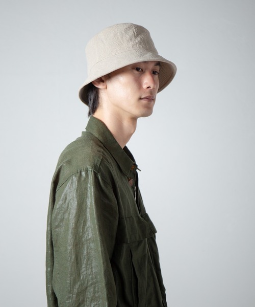 RACAL（ラカル）の「Washable Linen Canvas Bucket Hat / ウォッシャブルリネンキャンバスバケットハット（ハット・メンズ・ベージュ/ブラック・MEDIUM/LARGE）」の2枚目の写真