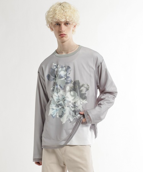 HARE（ハレ）の「シアーレイヤードプリントカット(HARE)（Tシャツ/カットソー・メンズ・グレー/ブラック・FREE）」の10枚目の写真