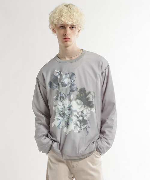 HARE（ハレ）の「シアーレイヤードプリントカット(HARE)（Tシャツ/カットソー・メンズ・グレー/ブラック・FREE）」の11枚目の写真