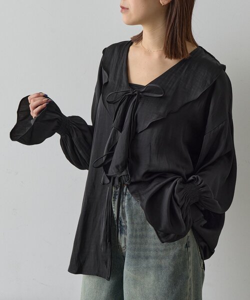 goocy（グーシー）の「フリルブラウス（シャツ/ブラウス・レディース・ブラック/ホワイト・FREE）」の2枚目の写真